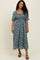 Forest Green Floral Smocked Puff Sleeve Midi Dress
