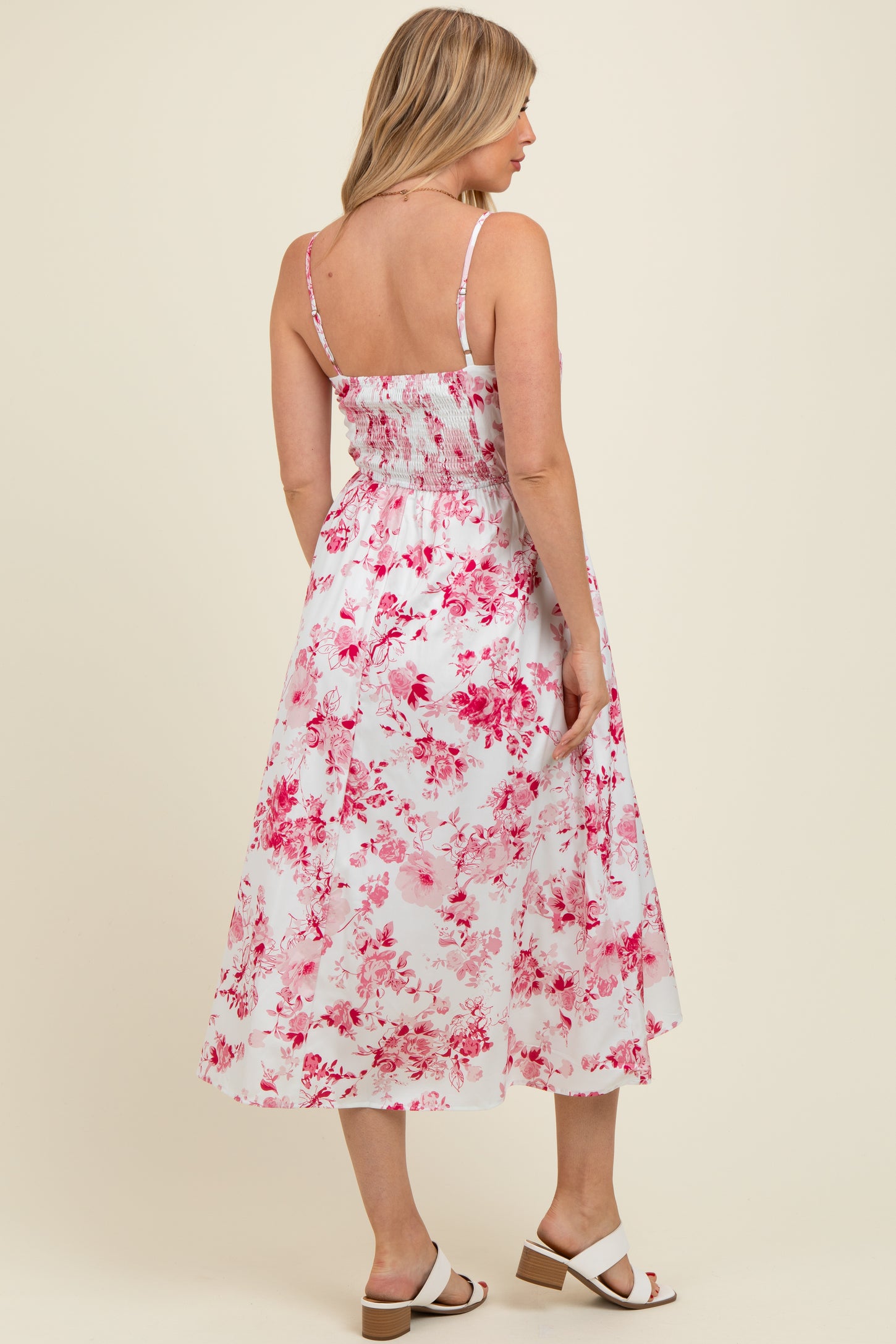 Pink Floral Sleeveless Piping Detail Maternity Midi Dress