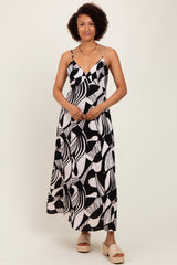 Black Geometric Print Sleeveless Maxi Dress