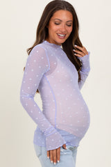 Lavender Mesh Heart High Neck Long Sleeve Maternity Top
