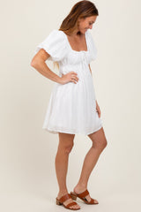 Ivory Eyelet Lace Puff Sleeve Mini Dress