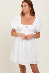 Ivory Eyelet Lace Puff Sleeve Mini Dress