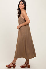 Olive V-Neck Overall Midi Dress