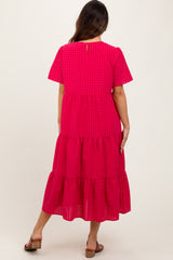 Fuchsia Short Sleeve Tiered Midi Dress