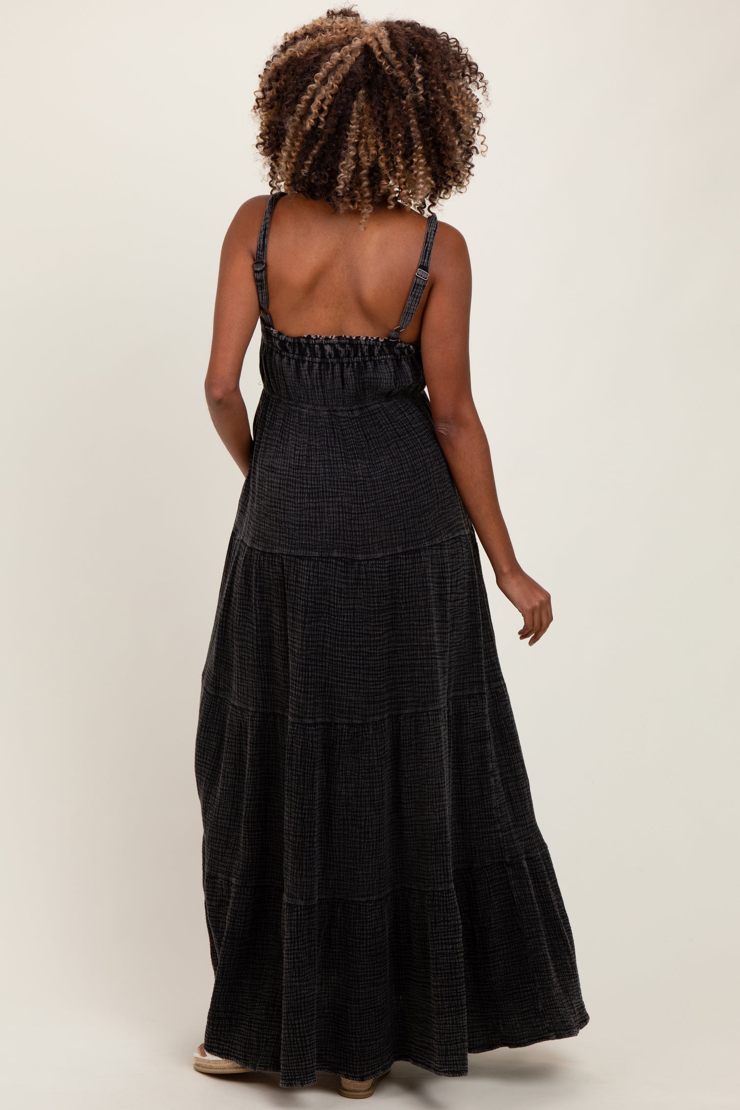 Black Tiered Sleeveless Maternity Maxi Dress