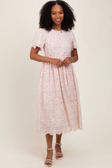 Light Pink Embroidered Chiffon Midi Dress