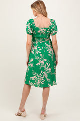 Green Floral Square Neck Short Sleeve Maternity Dress