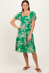 Green Floral Square Neck Short Sleeve Maternity Dress