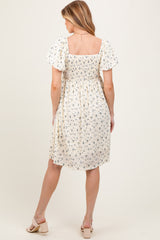 Cream Textured Knit Square Neck Maternity Midi Dress