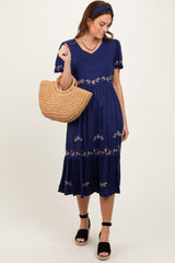 Navy Floral Lace Maternity Midi Dress