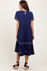 Navy Floral Lace Midi Dress