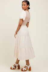 Cream Knit Mixed Tiered Midi Dress
