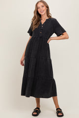 Black Button Front Tiered Maternity Maxi Dress