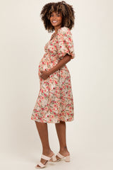 Cream Multi Printed Floral Maternity Maxi Dress