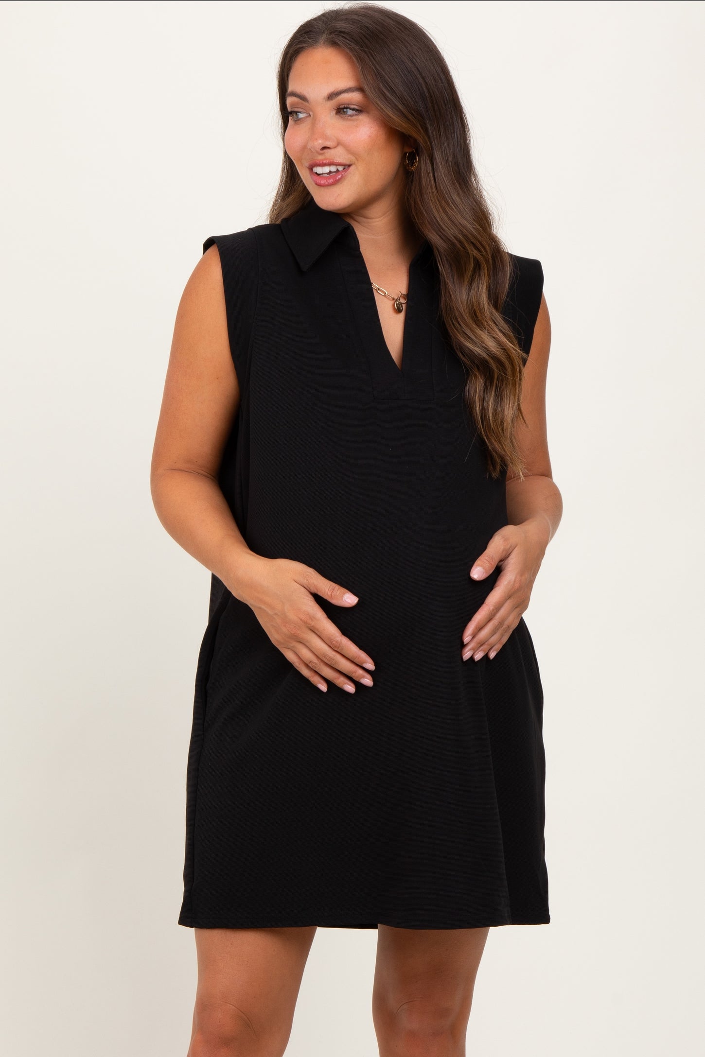 Black Sleeveless Polo Maternity Mini Dress