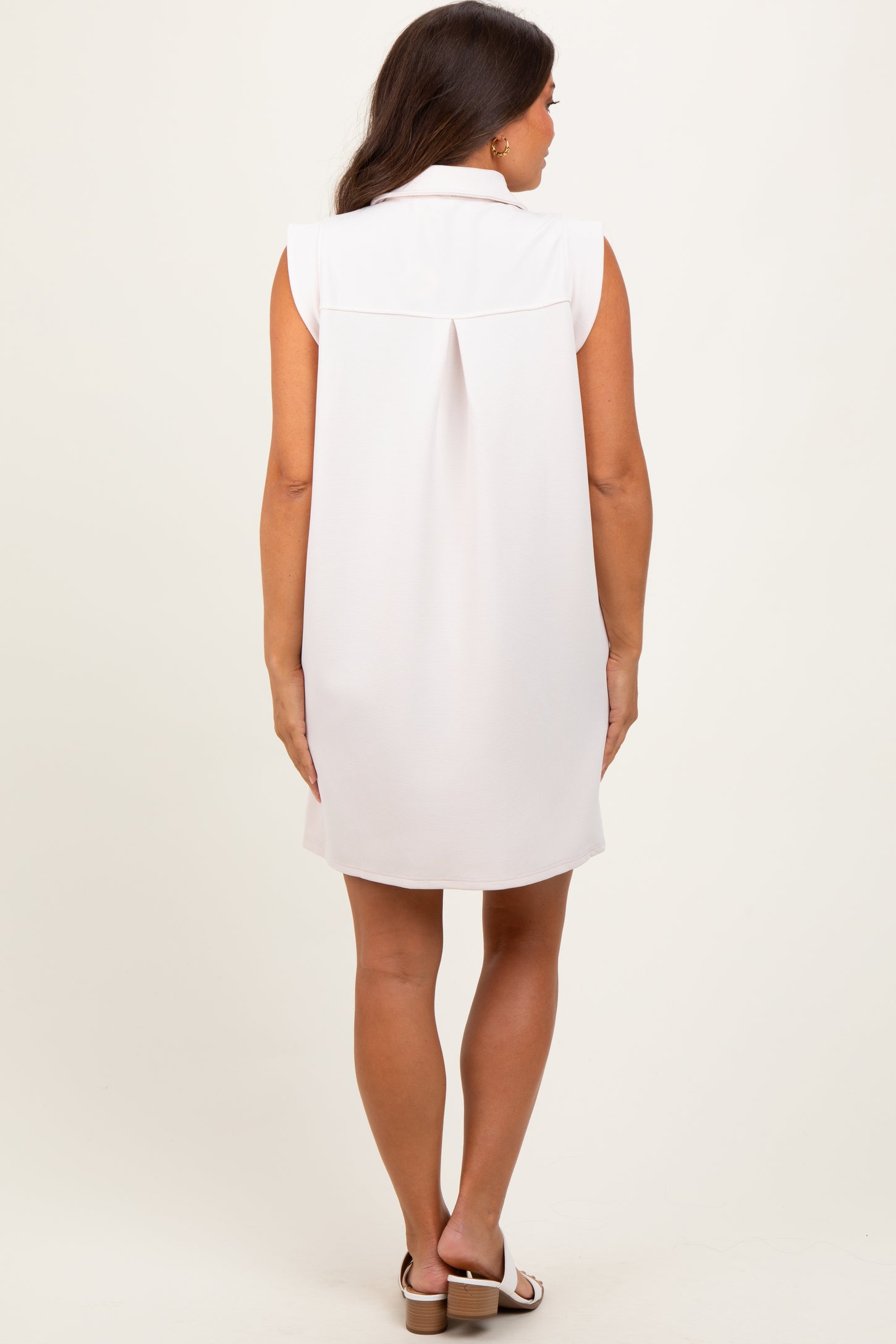 Cream Sleeveless Polo Maternity Mini Dress