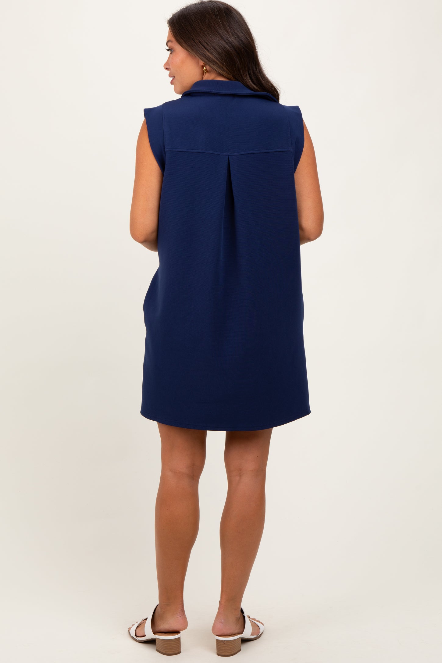 Navy Sleeveless Polo Maternity Mini Dress