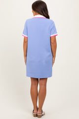 Blue Contrast Trim Maternity Mini Polo Dress