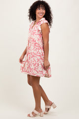 Pink Abstract Print Ruffle Hem Mini Dress
