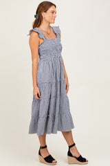 Black Gingham Ruffle Tiered Midi Dress