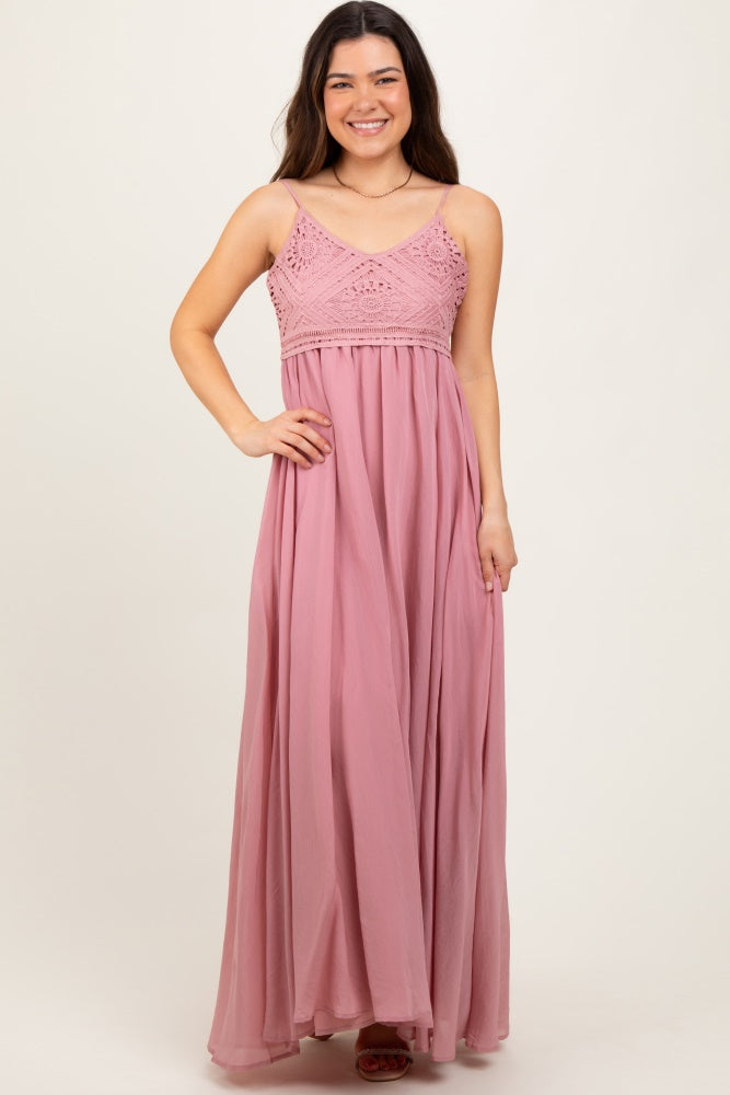Mauve Crochet Bodice Maxi Dress