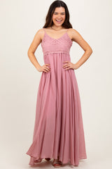 Mauve Crochet Bodice Maxi Dress
