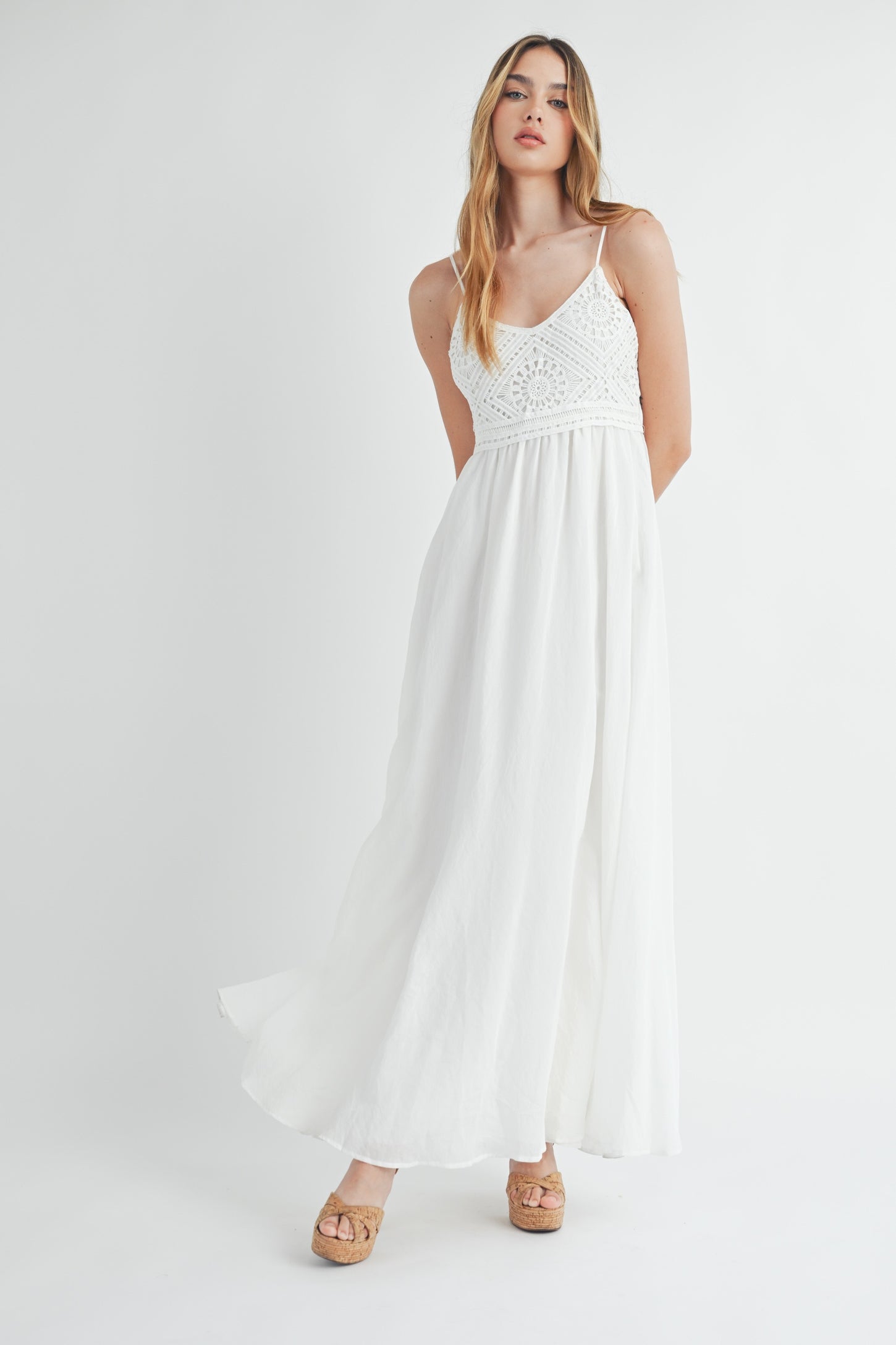 White Crochet Bodice Maxi Dress