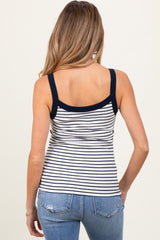 Navy Striped Contrast Strap Maternity Tank