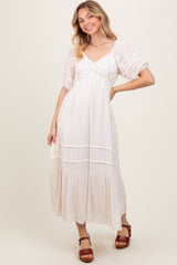 Cream Crochet Detail Bodice Midi Dress