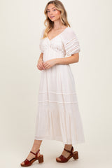 Cream Crochet Detail Bodice Midi Dress