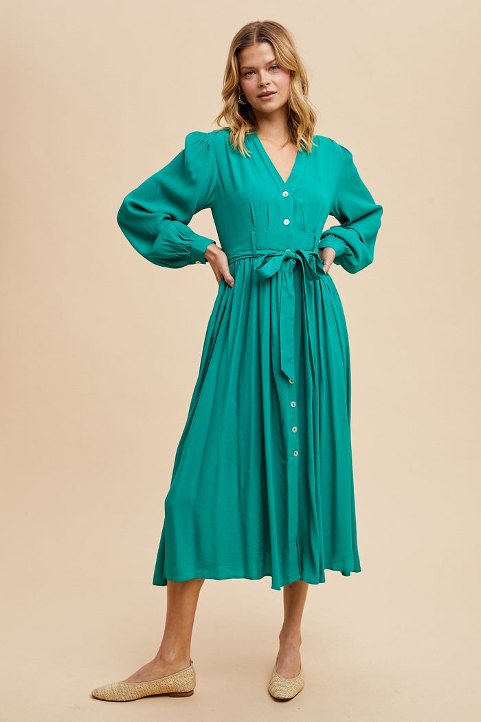 Jade Belted Long Sleeve Maternity Maxi Dress