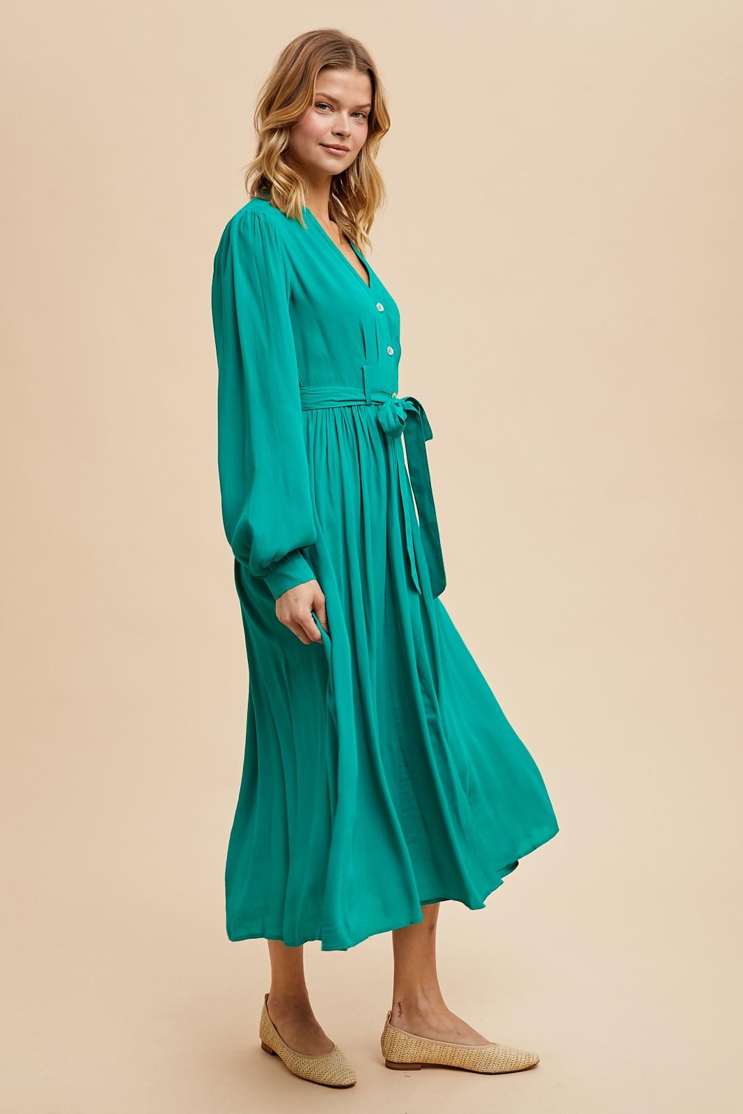 Jade Belted Long Sleeve Maxi Dress