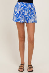 Royal Blue Printed Elastic Waist Band Shorts