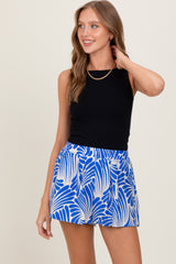 Royal Blue Printed Elastic Waist Band Shorts