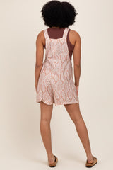 Light Taupe Leaf Print Overall Romper