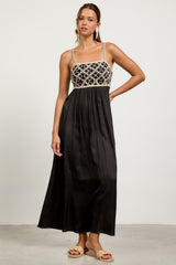 Black Embroidered Bodice Maternity Maxi Dress