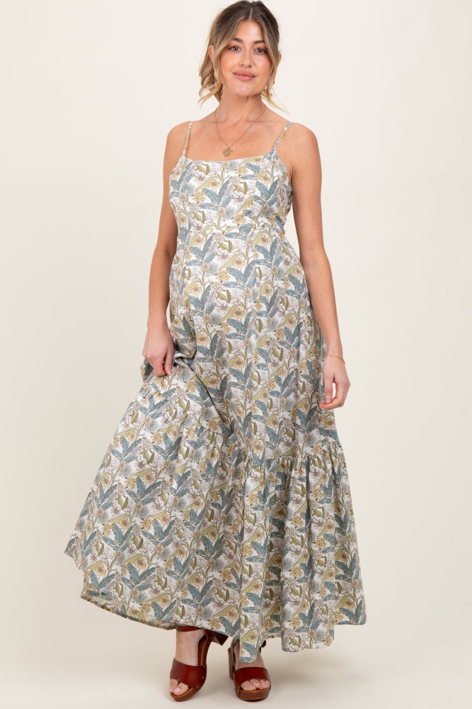 White Floral Tie Back Cutout Maternity Maxi Dress