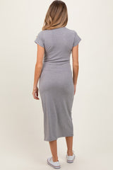 Heather Gray Basic Crewneck Maternity Midi Dress