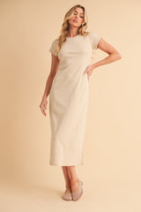 Cream Basic Crewneck Midi Dress