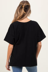 Black Oversized V-Neck Side Slit Maternity Tee