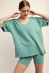 Light Olive Oversized V-Neck Side Slit Maternity Tee