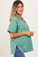 Light Olive Oversized V-Neck Side Slit Maternity Tee