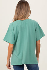 Light Olive Oversized V-Neck Side Slit Maternity Tee