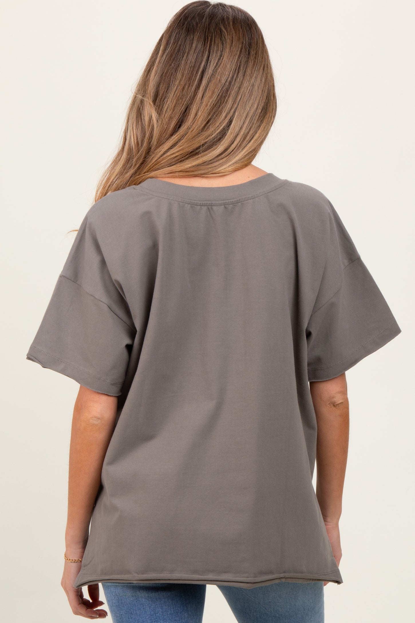 Olive Oversized V-Neck Side Slit Maternity Tee