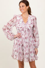 Cream Floral Chiffon Plisse Mini Dress