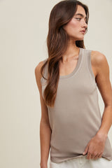 Taupe Knit Piping Detail Sleeveless Maternity Top