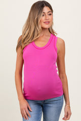 Fuchsia Knit Piping Detail Sleeveless Maternity Top