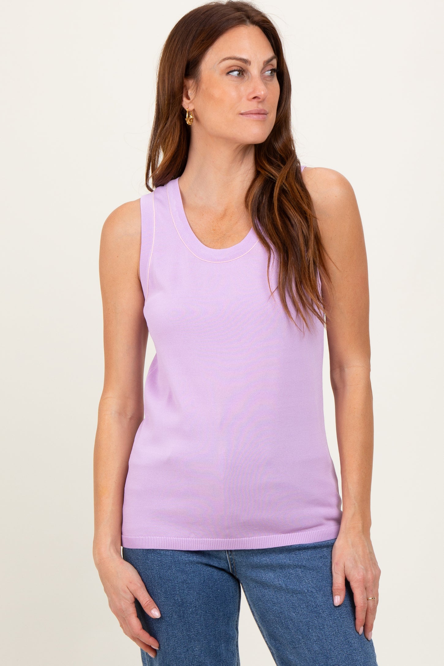 Lavender Knit Piping Detail Sleeveless Maternity Top