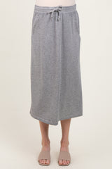 Heather Grey Terry Drawstring Maternity Midi Skirt