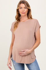 Taupe Dolman Sleeve Round Neck Maternity Top